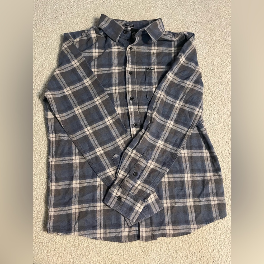 Volcom | Plaid Flannel | Button Up | Blue, Gray, White | Medium